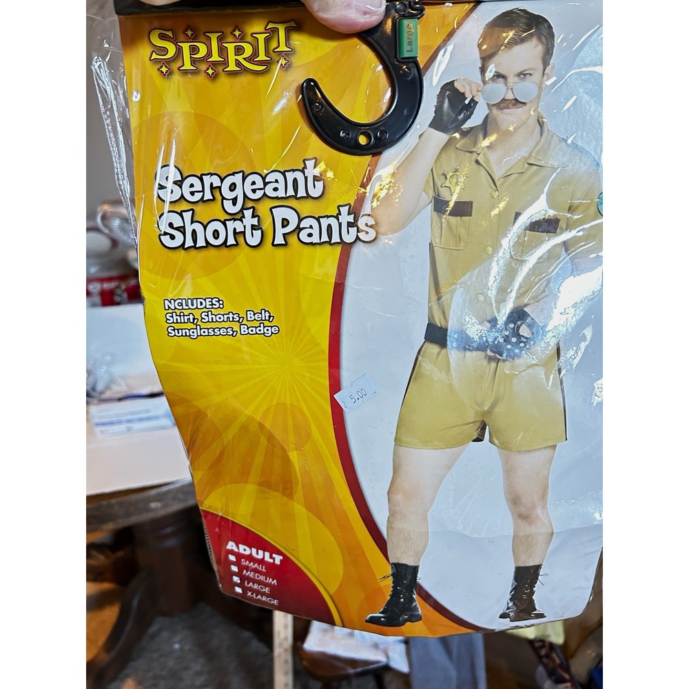Spirit Sergeant Short Pants Adult Costume L Tan/Black Outfit Shirt Shorts Belt